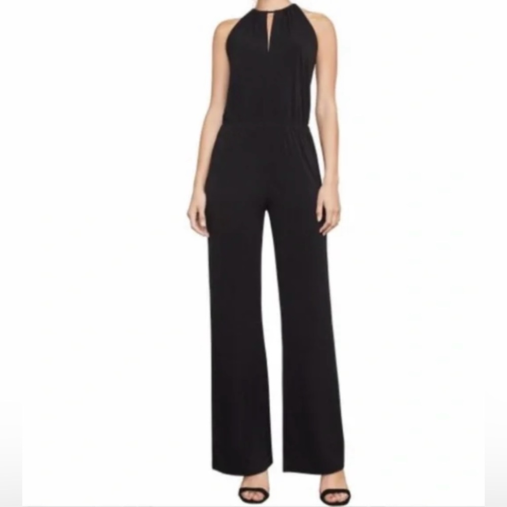 NWT BCBG “Brittany” Black Halter Wide-Leg Jumper Size M
